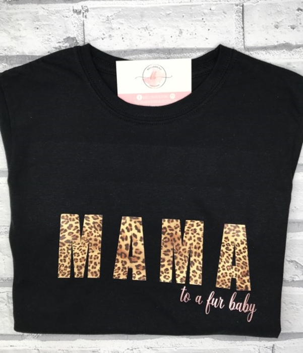 Show details for Mama to a fur baby personalised black t-shirt
