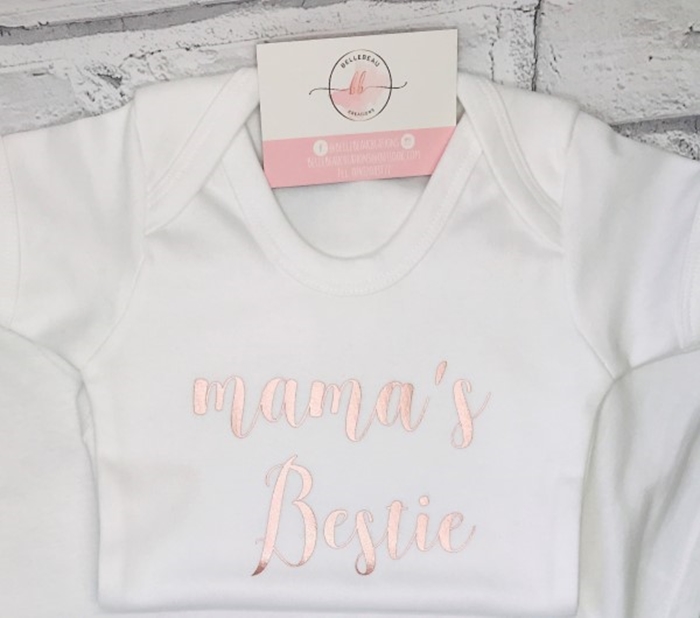 Picture of Rose gold Mama's Bestie baby grow