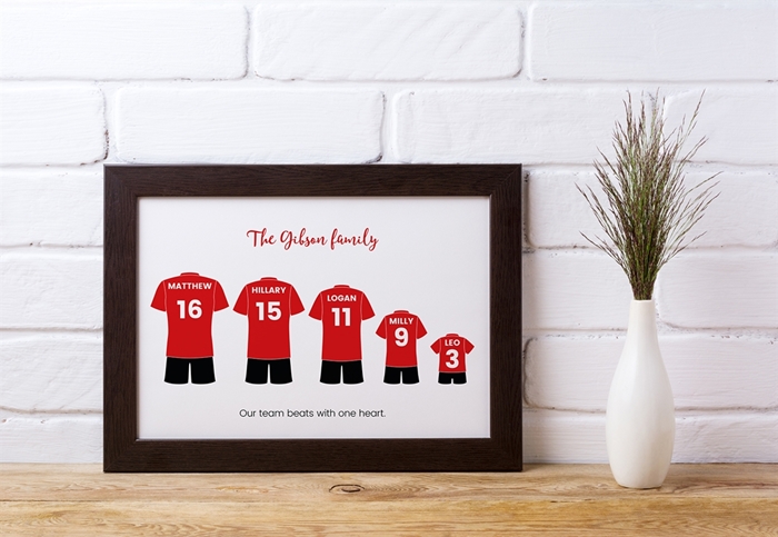 Show details for A4 6 football kit family personalised poster
