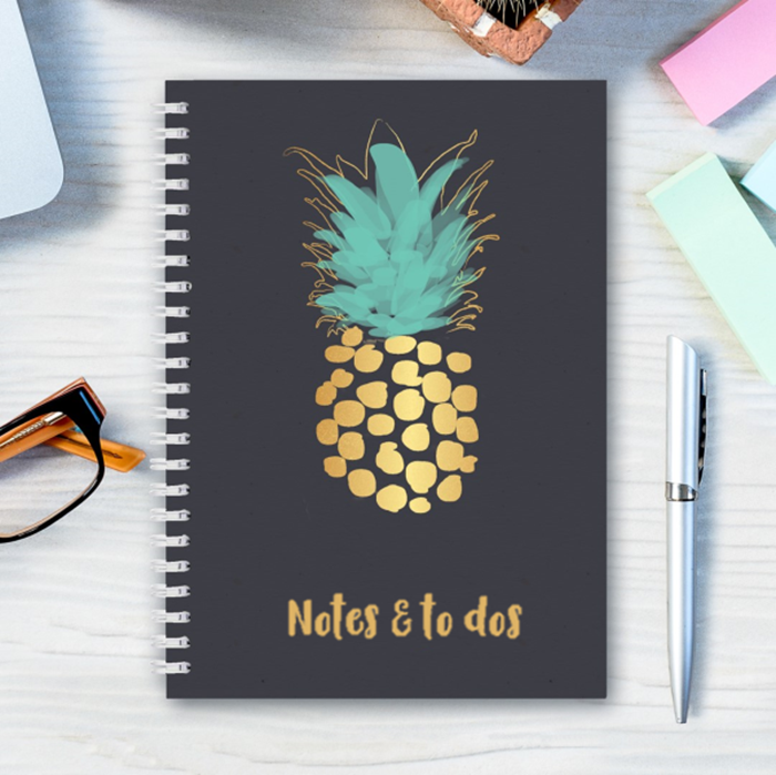 Show details for Pre-made A5 pineapple stripe hardcover spiral notebook