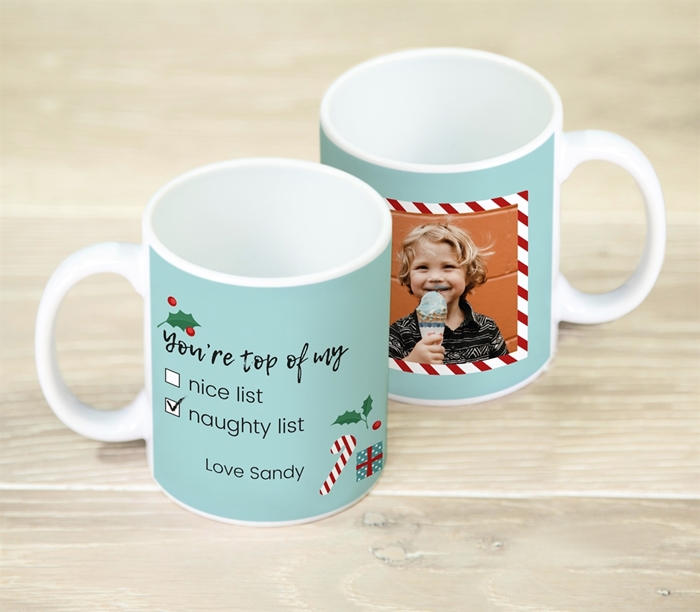 Picture of Christmas naughty list personalised mug