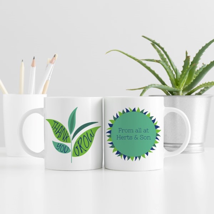 Show details for Corporate thank you leaf personalised mug