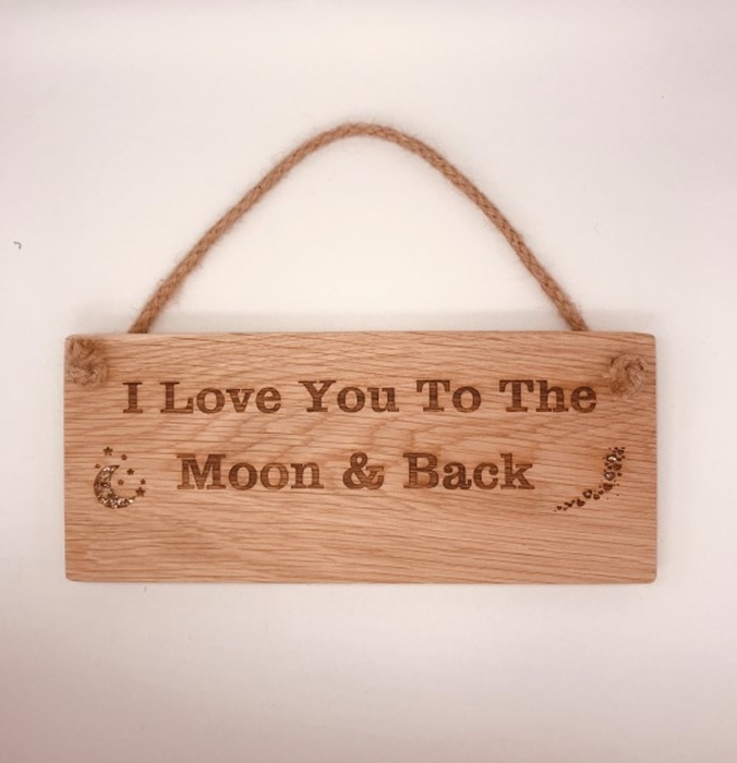 Show details for PRE-MADE Love you to the moon wooden door sign