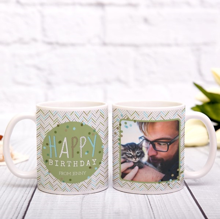 Picture of Happy Birthday zig zag personalised photo mug