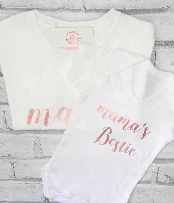 Show details for Mama & Bestie personalised white t-shirt and babygrow