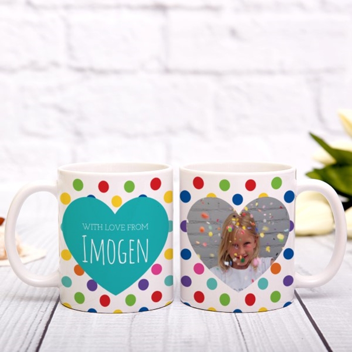 Picture of Spotty heart photo personalised mug